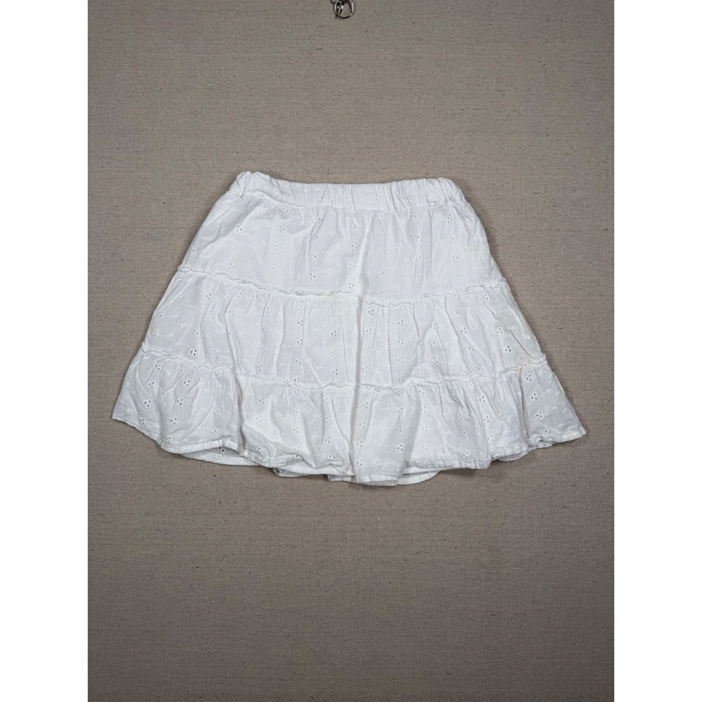 Joyous Girls White Cotton Eyelet Tiered Skort Size Medium Boho Mini Skirt Shorts